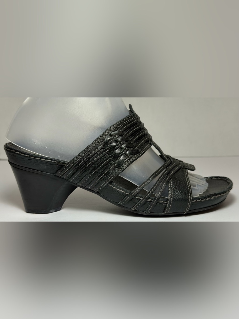 Nurture by Lamaze Black Leather Woven Strappy Heeled Slide Sandals Size 7.5M